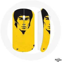 MANIACASE Souris Sans Fil - - Bruce Lee Art - Jaune - USB Wi-Fi - Compatible Mac et PC