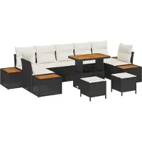 vidaXL Ensemble de canapés de jardin avec coussins (10 pièces), noir et crème