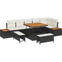 vidaXL Ensemble de canapés de jardin , 9 pièces, 8 places, noir et crème