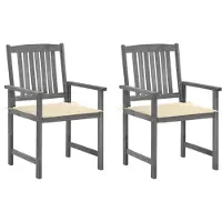 vidaXL Chaises de jardin avec coussins 2 pcs. Gris Bois massif Acacia