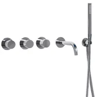 FortiFura Nebbio Ensemble combiné baignoire - mitigeur thermostatique - coude mural avec support de douchette - flexible de douche métallique - barre de douchette - bec - chrome