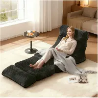 MODFU Fauteuil de salon modulable Canapé-lit avec dossier Fonction 2-en-1 Meuble rembourré Aspect flanelle Noir