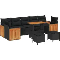 vidaXL Ensemble de canapé de jardin avec coussins 10 pcs noir