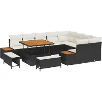 vidaXL Ensemble de canapés de jardin , 12 pièces, 11 places, noir et crème