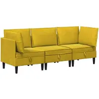 vidaXL Ensemble de salon avec coussins et rangement, 3 pièces, velours jaune