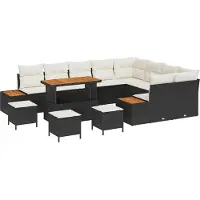 vidaXL Ensemble de canapés de jardin , 13 pièces, 12 places, noir et crème