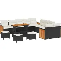 vidaXL Ensemble de canapés de jardin avec coussins, 14 pièces, noir et crème