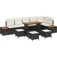 vidaXL Ensemble de canapés de jardin , 10 pièces, 9 places, noir et crème