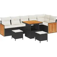vidaXL Ensemble de canapés de jardin , 9 pièces, couleur noire et crème