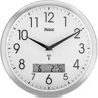 Mebus Horloge radio murale blanche de 29 cm avec écran LCD