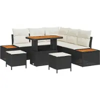 vidaXL Ensemble de canapés de jardin avec coussins, 8 pièces, noir et crème