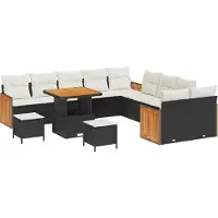 vidaXL Ensemble de canapés de jardin , 13 pièces, 13 places, noir et crème