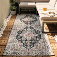 FRAAI Tapis de couloir lavable - Domingo Mandala Vert Foncé | 80x200 cm | Tapis de couloir | Tissage plat