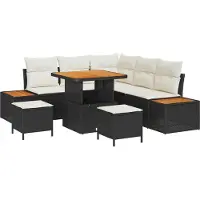 vidaXL Ensemble de canapés de jardin avec coussins, 8 pièces, noir et crème