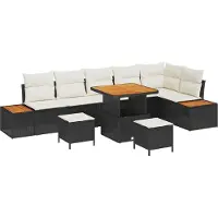 vidaXL Ensemble de canapés de jardin , 9 pièces, 8 places, noir et crème