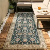 FRAAI Tapis de couloir lavable - Domingo Oriental Vert Foncé | 80x250 cm | Tapis de couloir | Tissage plat