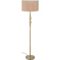 Relaxdays Lampadaire pour salon, culot E27, avec câble, abat-jour en tissu Ø 43 cm, lampadaire vintage de 156 cm de haut, beige et doré