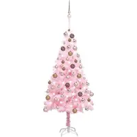 vidaXL Arbre de Noël artificiel pré-éclairé et boules rose 180 cm PVC
