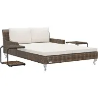 vidaXL bain de soleil 2 personnes avec coussins Poly rotin brun