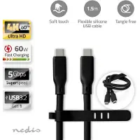 Nedis Ccgb64800bk15 Câble Usb 3.2 Gen 1 Usb-c M-usb-c M 8k@ 5gbs Nickelé Silicone 1.5 M 60w 30hz