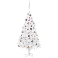 vidaXL Arbre de Noël artificiel pré-éclairé et boules blanc 150 cm PVC