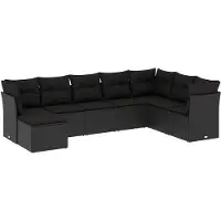 vidaXL Ensemble de jardin canapé 8 pièces avec coussins noir poly rotin