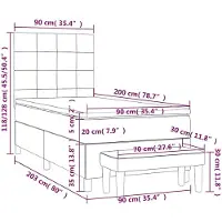 vidaXL Lit boxspring avec matelas noir 90x200 cm Tissu
