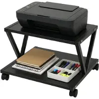 Relaxdays Support pour imprimante avec roulettes, 2 niveaux, D x L x H : 28 x 44 x 28 cm, table à roulettes pour imprimante, bureau, MDF et métal, noir
