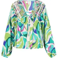IZIA Chemisier 'Fashion Look' aqua / vert clair / magenta / blanc cassé