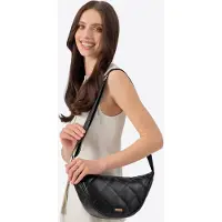 WITTCHEN Sac à bandoulière pour femme avec coutures décoratives géométriques, noir et doré, en similicuir
