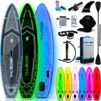 Thunder Stand Up Paddle Board | LUMOS |320x75x15 cm |LED RGB |Jusqu'à 150 kg |Kit complet |Gonflable |Paddleboard |Accessoires SUP |Siège de kayak