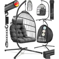 Aktiv shop GmbH Fauteuil suspendu ELONEO avec support, fauteuil à bascule confortable pour l'intérieur et l'extérieur, balancelle suspendue, supportant jusqu'à 160 kg - Anthracite