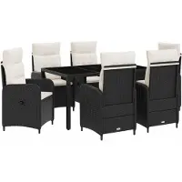 vidaXL Ensemble de table d'extérieur , 7 pièces, noir et blanc crème, 150 x 90 x 75 cm