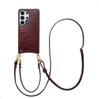 Selencia Coque de télephone Nova Croco avec cordon et porte-cartes Samsung Galaxy S26 Ultra - Burgundy