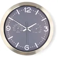 Nedis Horloge murale silencieuse, 300 mm, acier inoxydable, thermomètre