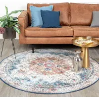 FRAAI Tapis rond vintage - Azara Bleu Clair | Ø 200 cm | Rond | Tissage plat