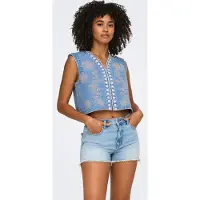 ONLY Gilet 'ONLNoella' bleu denim / blanc