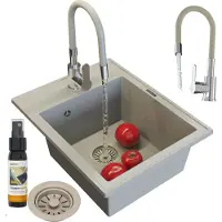 Granitan | Évier en granit NERO - Beige - À encastrer avec robinet flexible - De haute qualité et durable