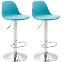 CLP Lot de 2 tabourets de bar Kiel en plastique, réglables en hauteur et pivotants à 360°, structure bleue, finition chromée