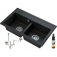 Granitan | Évier en granit DUET - 746 x 442 mm - Noir - Deux éléments - GraniProtect inclus