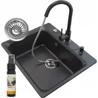 Granitan | Évier Granitz ZANTE - 619 x 522 mm - Noir avec siphon automatique - Un best-seller pour votre cuisine
