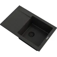 Granitan | Évier en granit MINO - 680 mm - Noir - À encastrer avec grand égouttoir - Siphon inclus