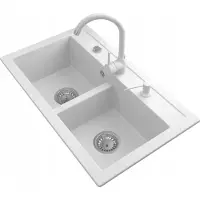 Granitan | Évier en granit DUET - 746 x 442 mm - Bicolore - Haute qualité - Siphon automatique