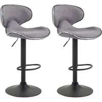 CLP Lot de 2 tabourets de bar Las Vegas V2, revêtement en tissu avec repose-pieds, gris clair, structure noire