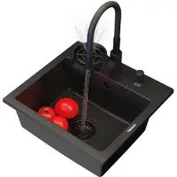 Granitan | Évier de cuisine TEOR - Noir - À encastrer, compact - Robinetterie et kit d'accessoires inclus