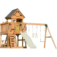 Axi Jack Aire De Jeux En Bois Avec 2 Balançoires, Toboggan Crème / Extérieur, Bac À Sable, Trapèze/Mur D'Escalade | Portique