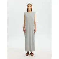 Selected Sans Manches En Coton Robe Longue Femme Gris S