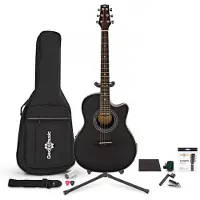 Gear4Music Pack Complet avec Guitare Acoustique Roundback par Noir