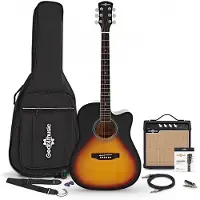 Gear4Music Dreadnought Cutaway Electro Acoustic Guitar Sunburst 15W Acoustic Amp & Accessory Pack
