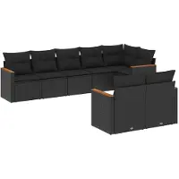 vidaXL Ensemble de jardin canapé 8 pièces avec coussins noir poly rotin